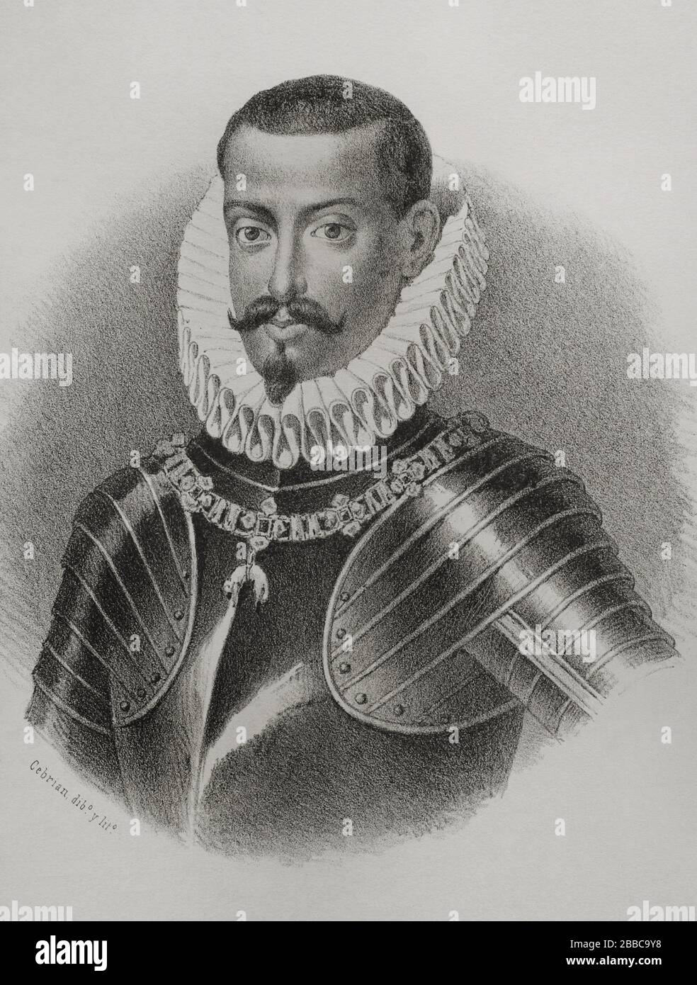 Felipe III (1578-1621). Rey de España (1598-1621). Traato. Ilustración por Cebrián. Litografía. Crónica General de España. Historia Ilustrada y Descriptiva de sus Provincias. Tomo Valencia, 1867. Foto Stock