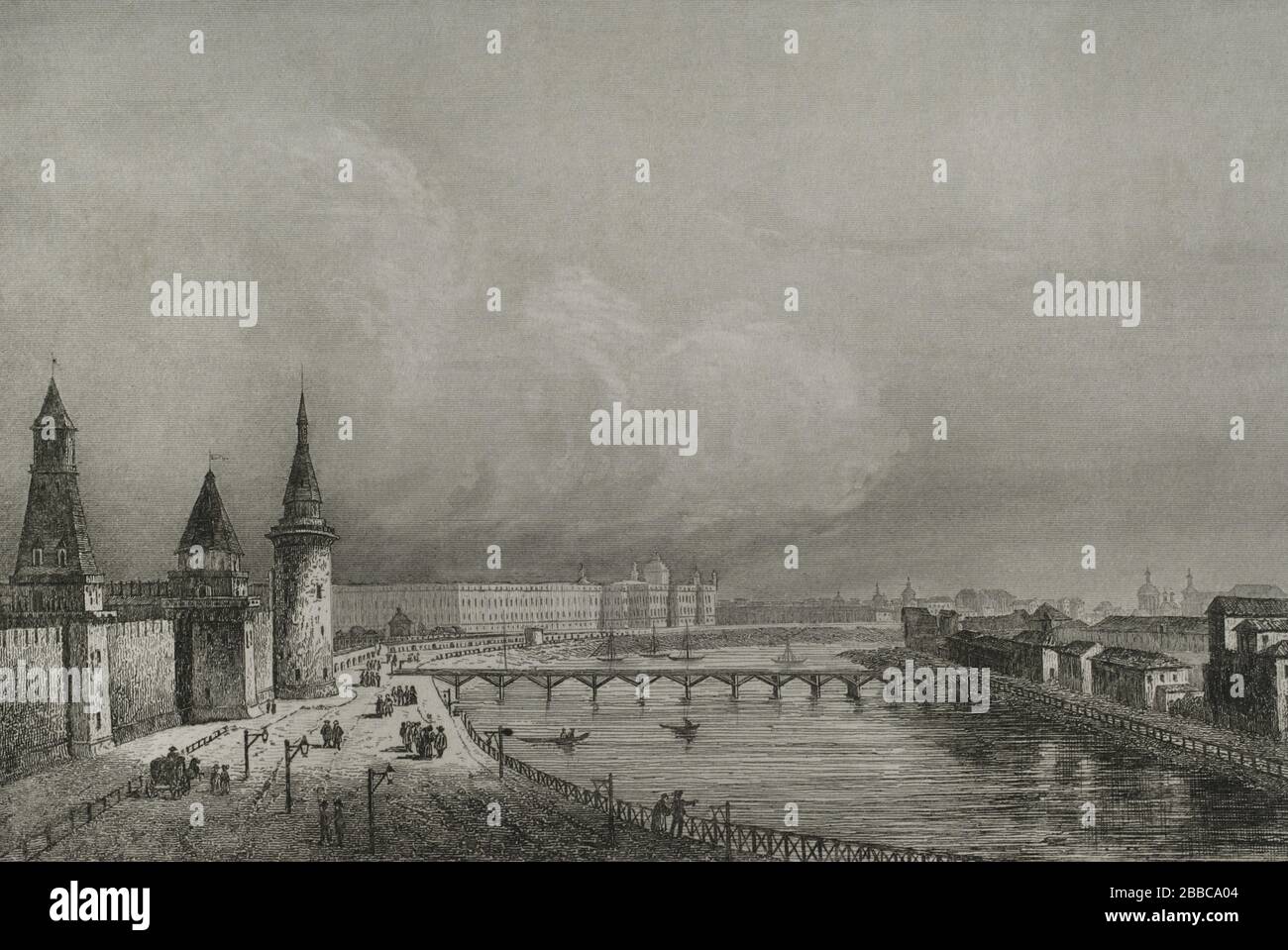 Rusia. Moscú. Vista de la Casa de Niños Expósitos o Casa de los huérfanos. Grabado por Lemaitre, Cadolle y Lalaisse. Historia de Rusia por Chopin. Panorama Univeral, edición española de 1839. Foto Stock