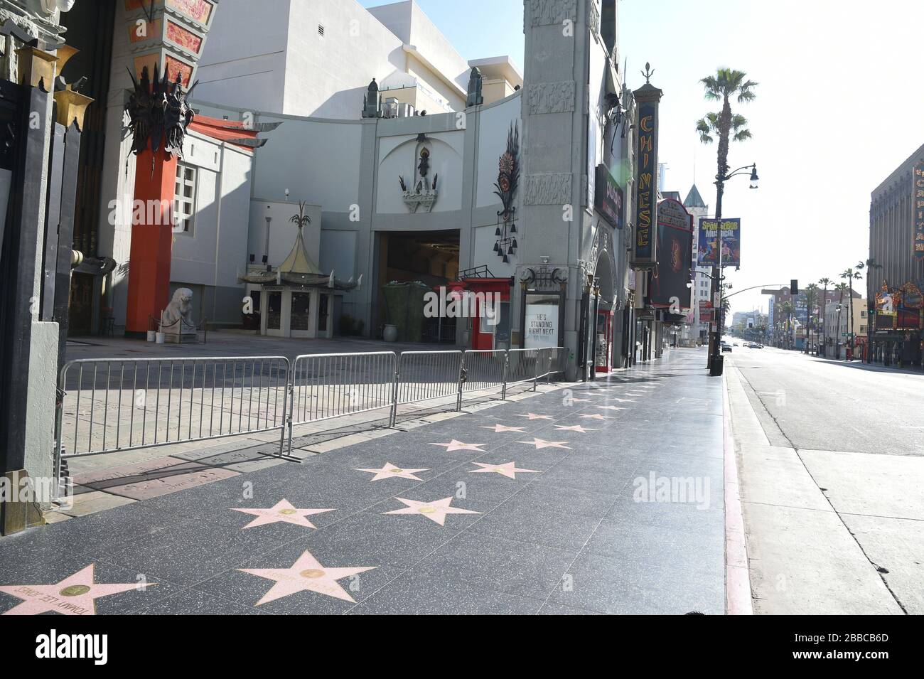 La Hollywood Walk of Fame, vuota durante la pandemia di Covid-19. Los Angeles, California Foto Stock
