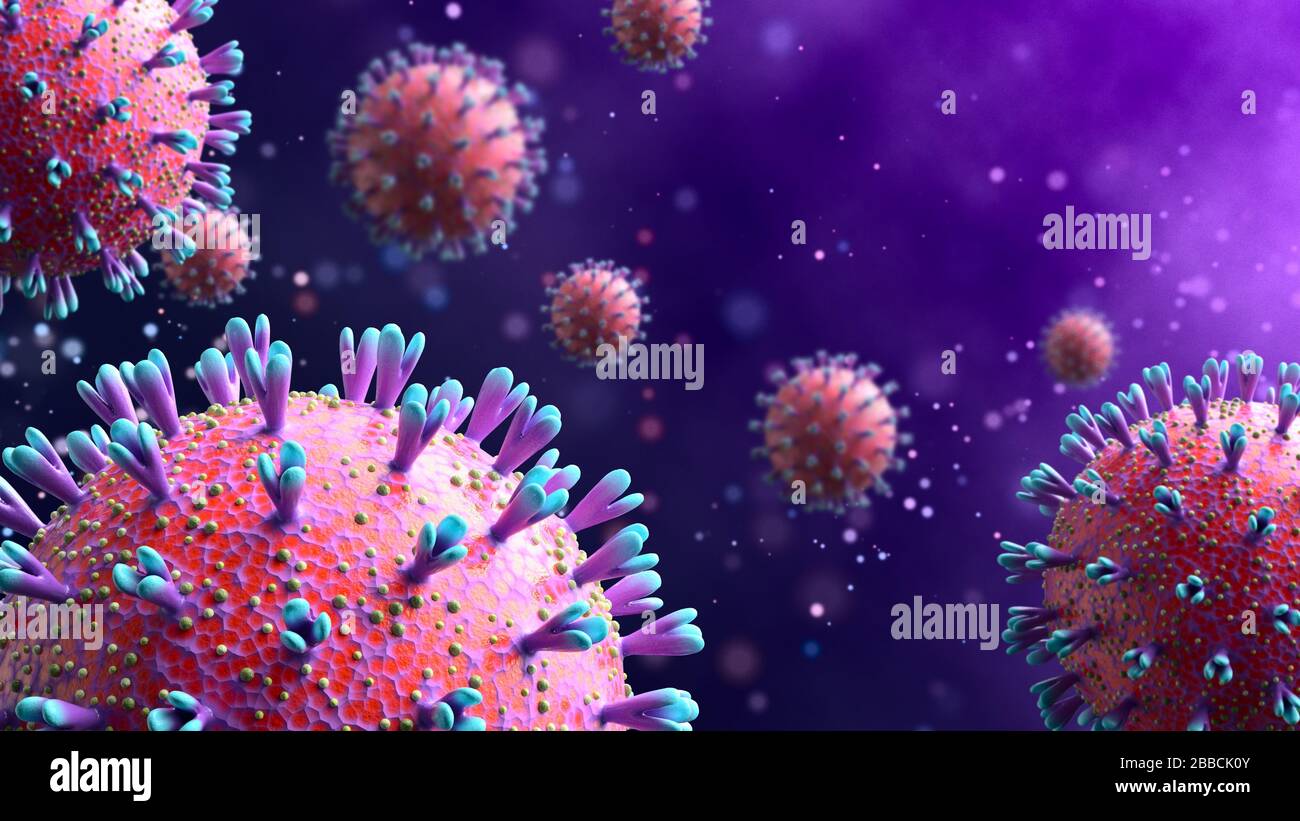 3D rendere virus batterico,3d rendere microbo. Batteri virus o germi cellule di microrganismi al microscopio. Infezione e diffusione del coronavirus. Foto Stock