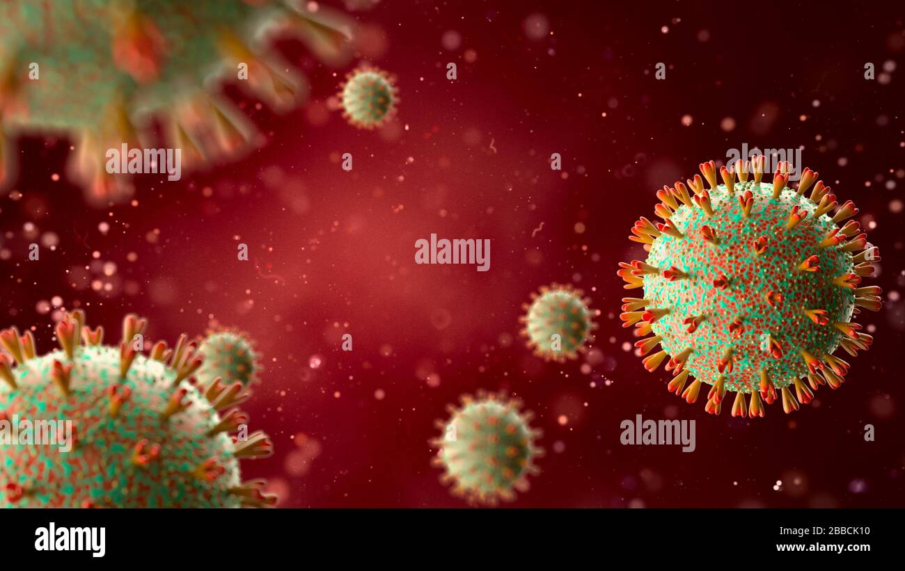 3D rendere virus batterico,3d rendere microbo. Batteri virus o germi cellule di microrganismi al microscopio. Infezione e diffusione del coronavirus. Foto Stock
