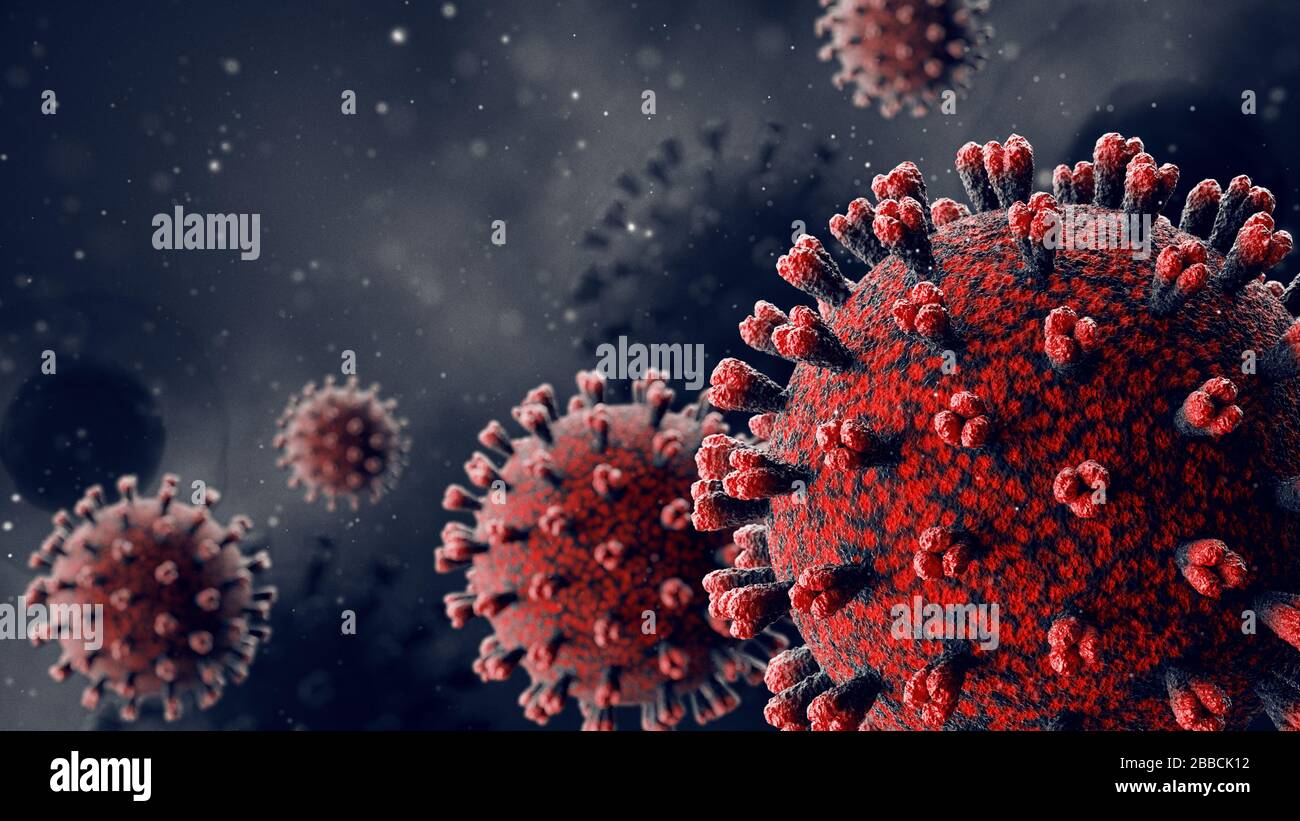 3D rendere virus batterico,3d rendere microbo. Batteri virus o germi cellule di microrganismi al microscopio. Nuovo concetto per il coronavirus e la sua diffusione. Foto Stock