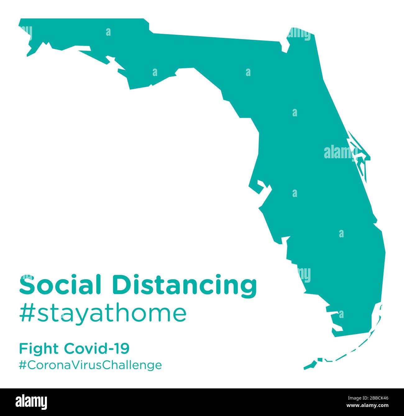 Mappa dello stato della Florida con tag stayathome di allontanamento sociale Illustrazione Vettoriale