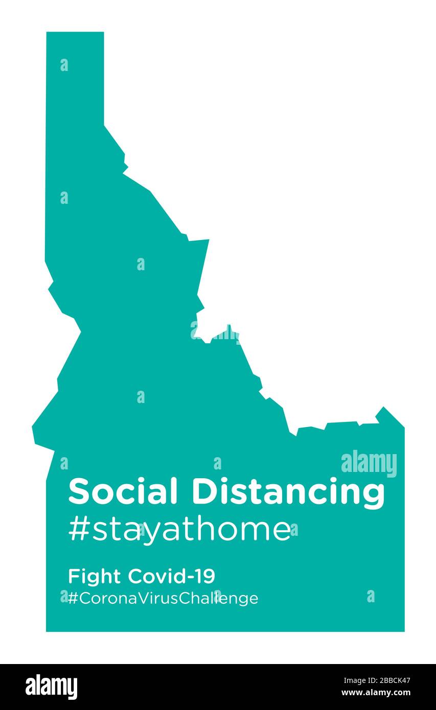 Mappa dello stato dell'Idaho con tag di stayathome di distanziamento sociale Illustrazione Vettoriale