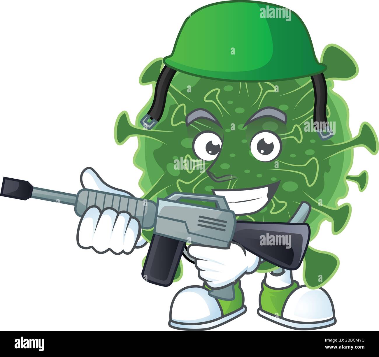 Un'elegante immagine di wuhan coronavirus come un esercito con mitragliatrice Illustrazione Vettoriale