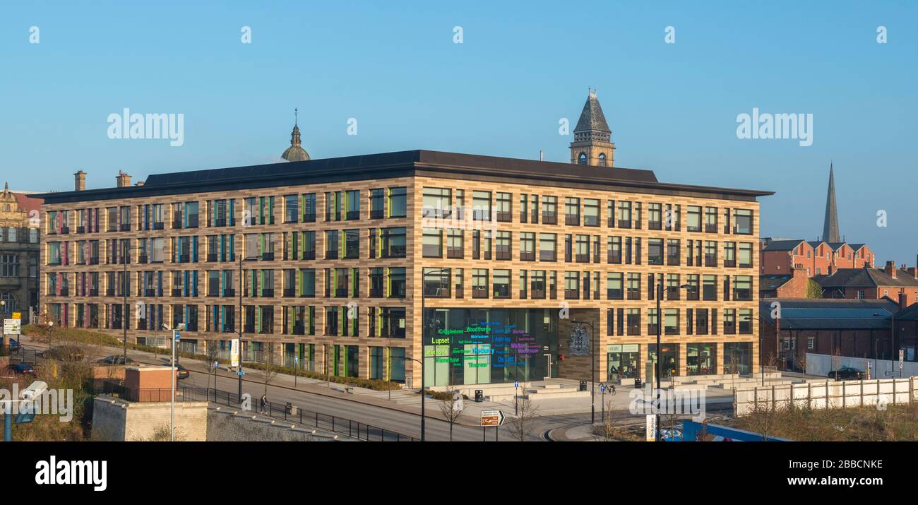 Wakefield One, la moderna biblioteca di uffici e museo per wakefield consiglio nella zona di riqualificazione Merchant Gate della città Foto Stock