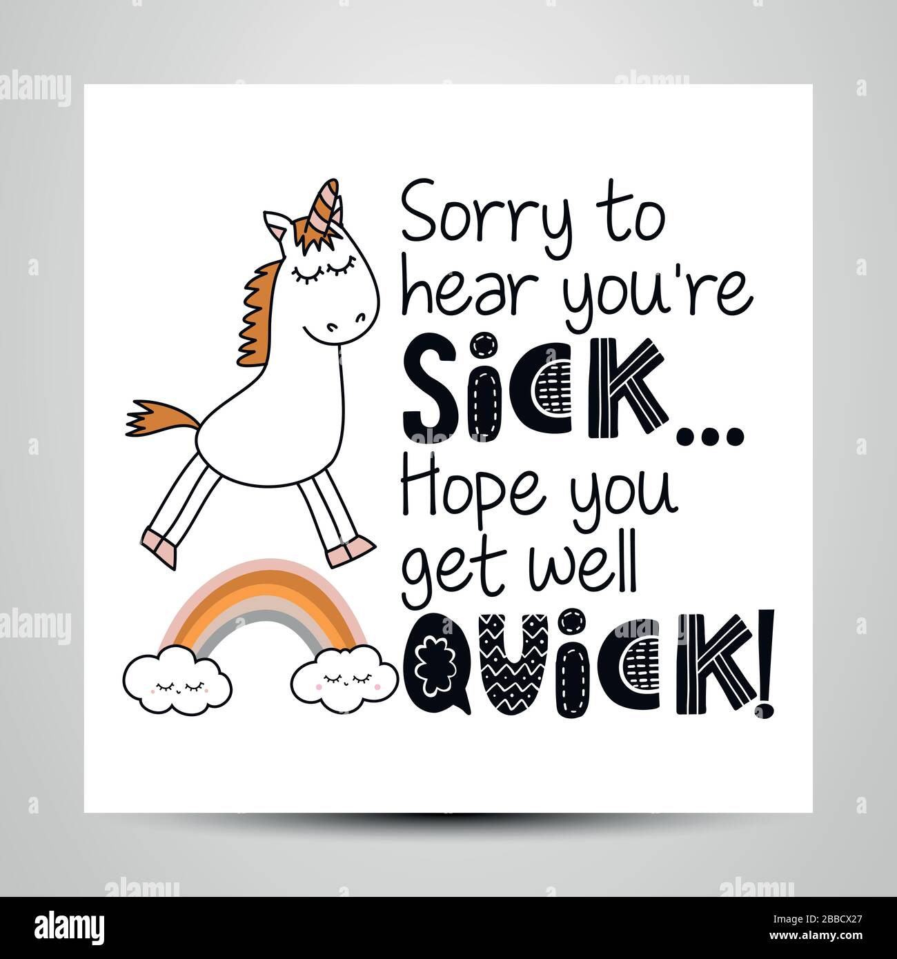 Siamo spiacenti di sentirlo ammalato, spero che si ottiene ben veloce! - combatterò il coronavirus STOP coronavirus (2019-ncov) - lettera di riconoscimento del biglietto di auguri scritto a mano Illustrazione Vettoriale