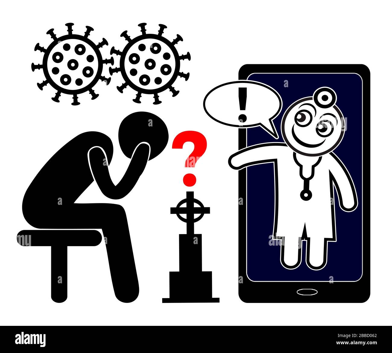 La persona che teme di morire a causa del virus COVID-19 può chiamare il medico per assistenza e consigli Foto Stock