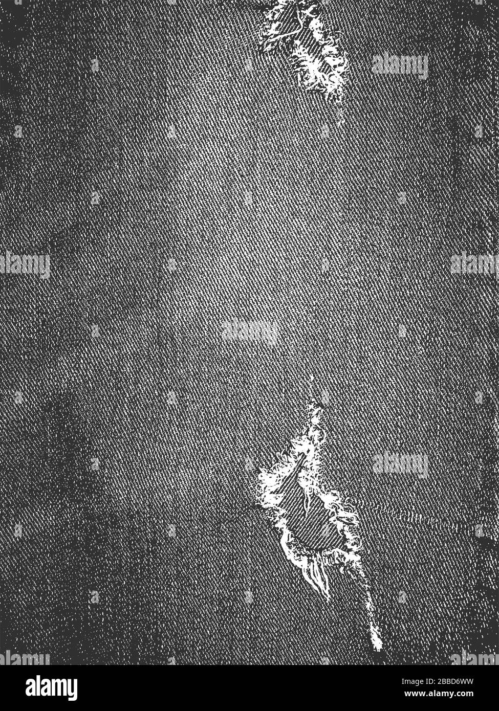 Tessuto vettoriale grunge di soccorso di tessuto jeans con fori, borsa, sacco, sacco, sacco, sacco, sacco, sacco, sacco, sacco, sacco, sacco, sacco. Sfondo bianco e nero. Illustrazione EPS 8 Illustrazione Vettoriale