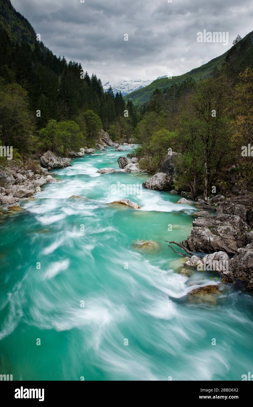 Soca River, Soca Valley, il Parco Nazionale del Triglav, sulle Alpi Giulie, Slovenia Foto Stock