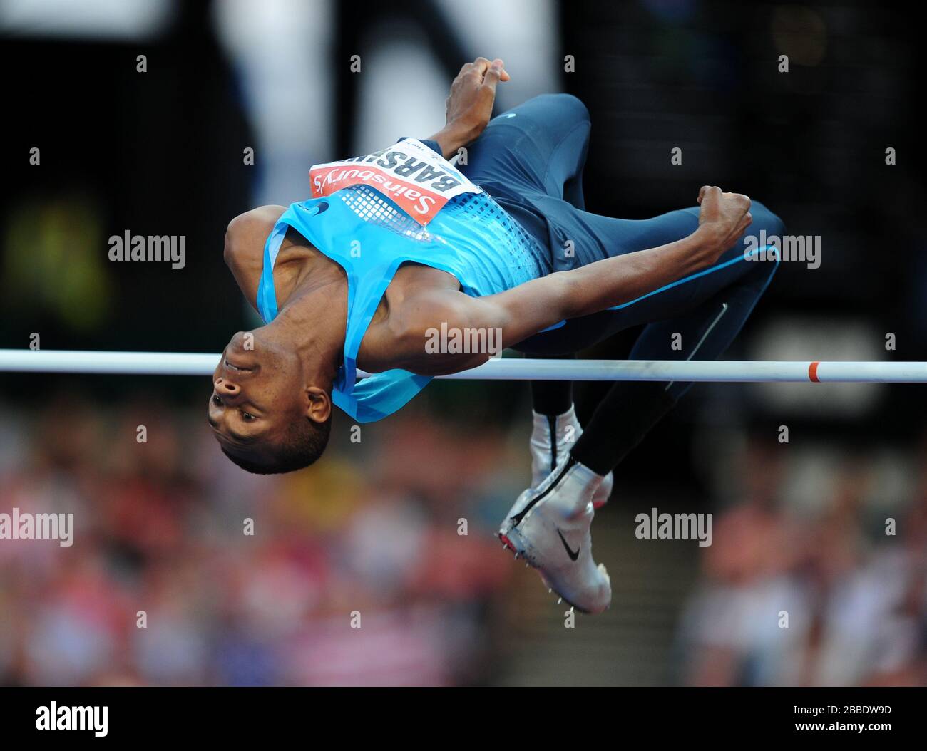 Mutaz Essa Barshim del Qatar durante il salto in alto degli uomini Foto Stock