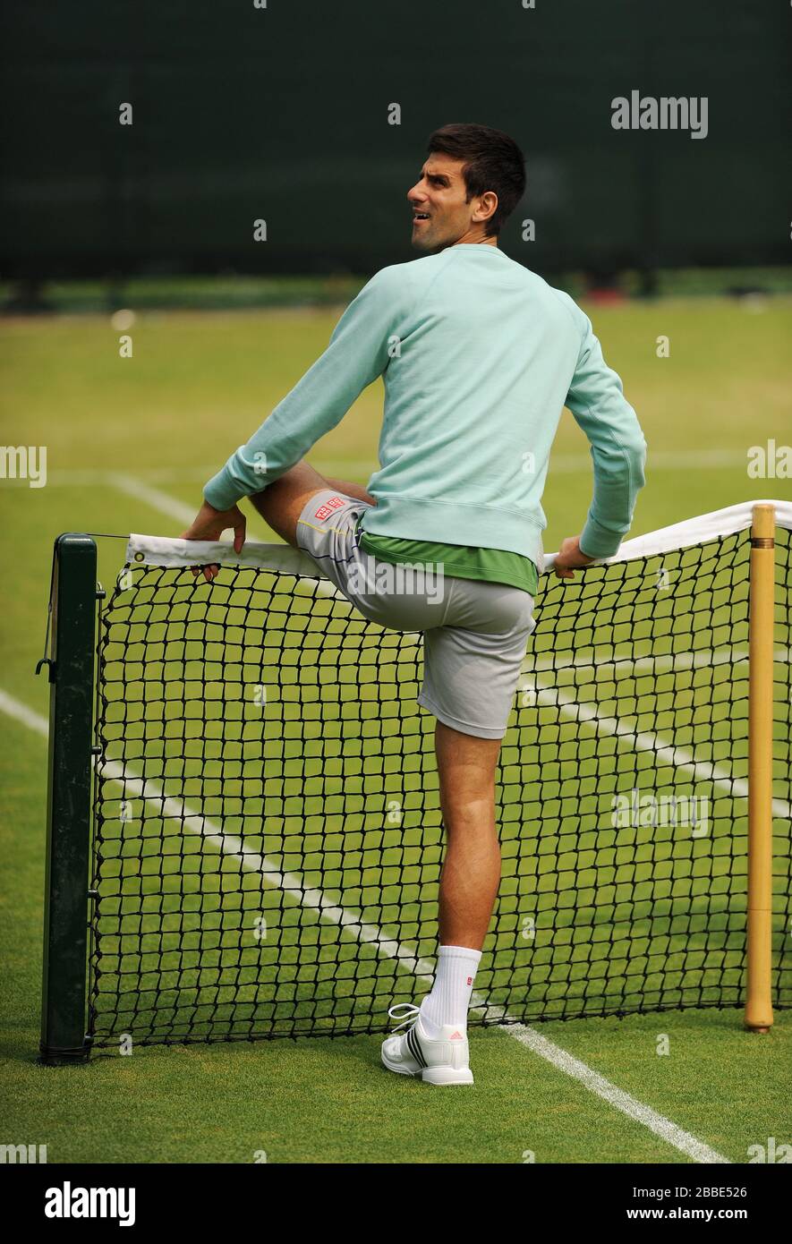 La Serbia Novak Djokovic durante una sessione di pratica Foto Stock