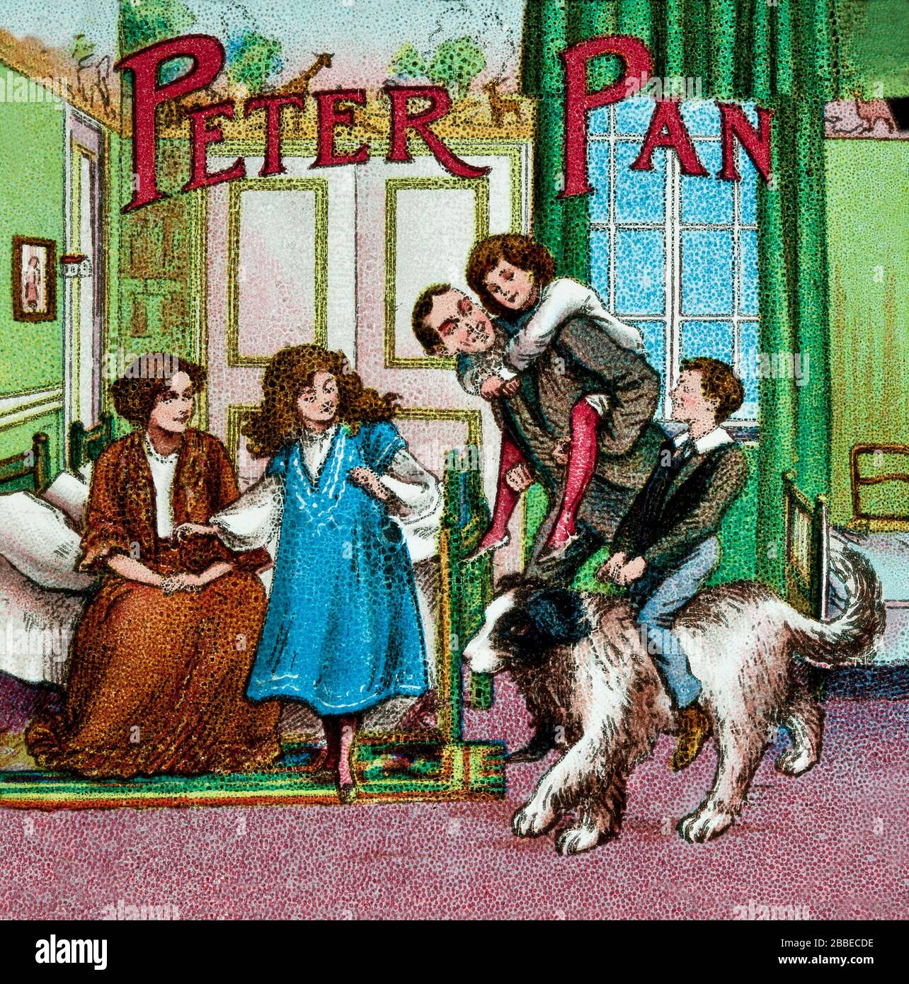 Avventure d'infanzia di Peter Pan e la mitica isola di Neverland , un personaggio immaginario creato dal romanziere e drammaturgo scozzese J. M. Barrie. Si tratta di illustrazioni a colori animate a partire dall'anno 1900. Foto Stock