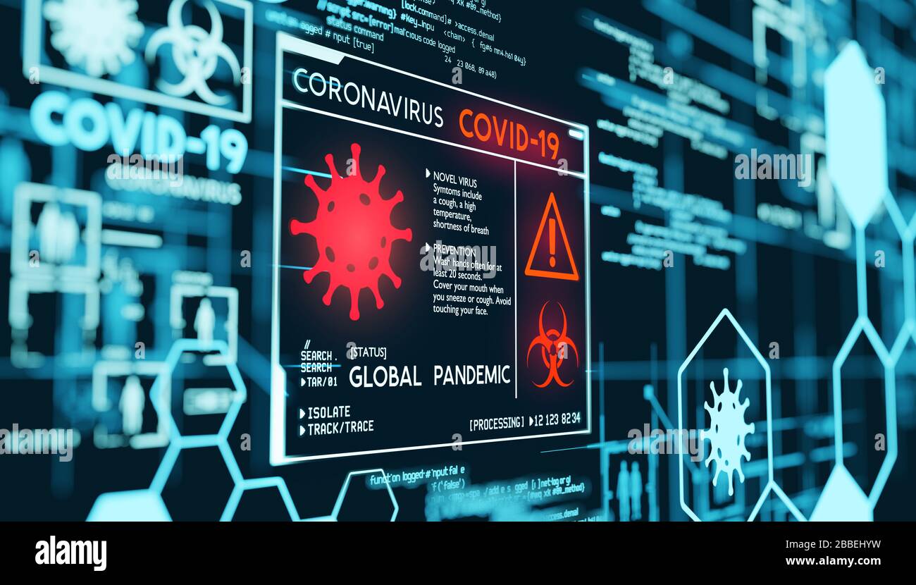 Coronavirus Covid-19 Global Pandemic Data Visualization. Figura 3D Foto Stock