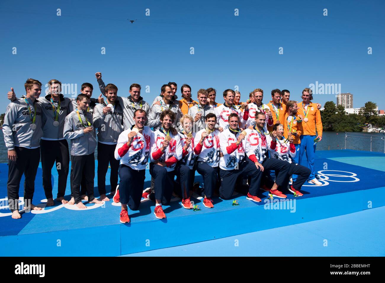 Rio de Janeiro. BRASILE GBR M8+. Bow Medalista Oro. Arco. Scott DURANT, Tom RANSLEY, T Andrew T HODGE, Matt GOTREL, Pete REED, Paul BENNETT, Matt LANGRIDGE, William SATCH e Cox. Phelan HILL, alla Regata olimpica di Rowing del 2016. Lagoa Stadium, Copacabana, "Olympic Summer Games" Rodrigo de Freitas Lagoon, Lagoa. Ora locale 12:14:37 Sabato 13/08/2016 [credito obbligatorio; Peter SPURRIER/Intersport Images] Foto Stock