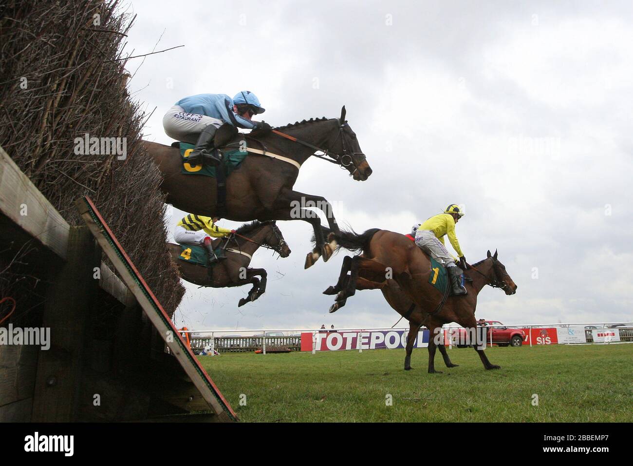 Il campo nell'azione di salto nel Robert Case Memorial Novices Chase Foto Stock