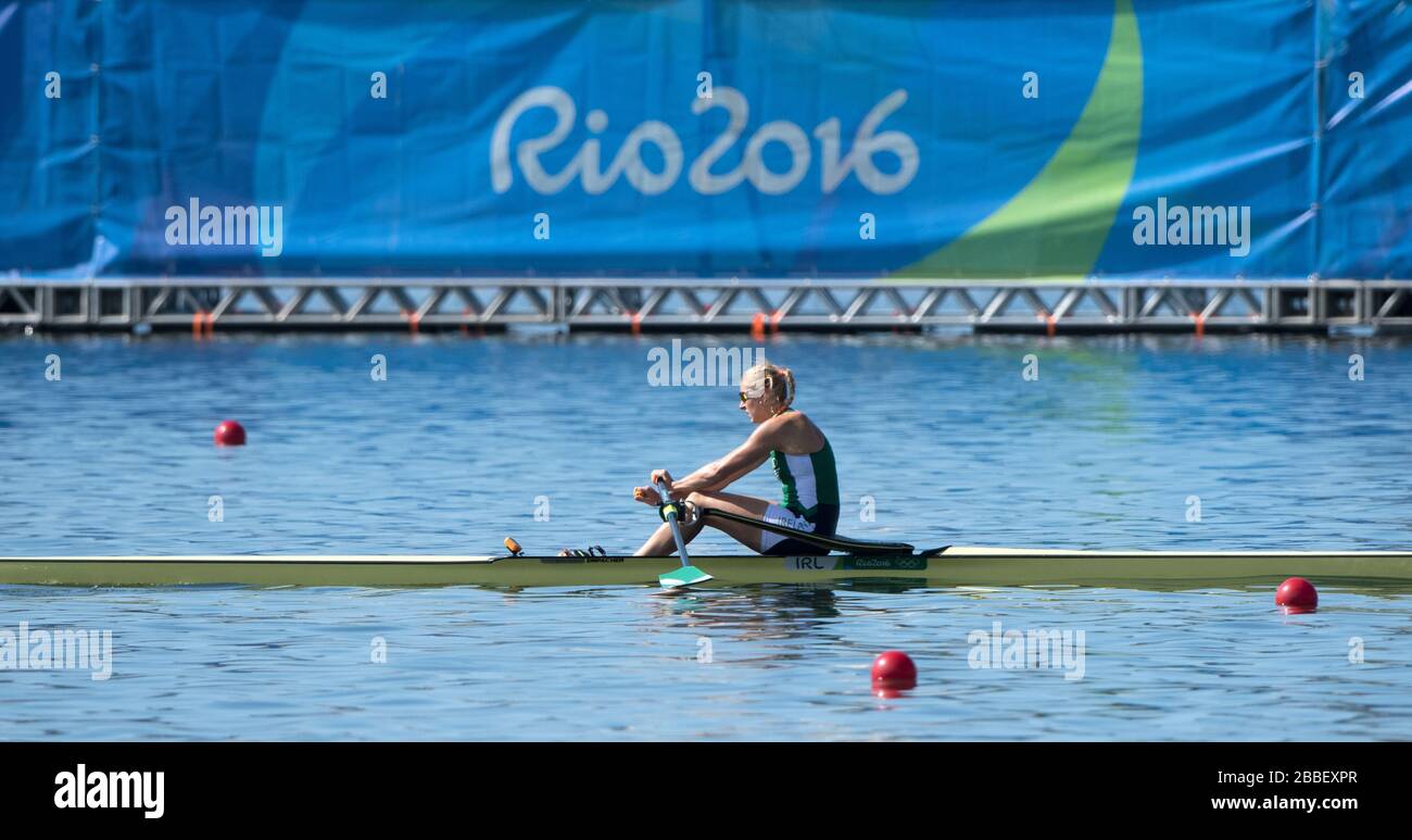 Rio de Janeiro. BRASILE IRL W1X. Sanita PUSPURE, regata olimpica di aratura 2016. Lagoa Stadium, Copacabana, "Olympic Summer Games" Rodrigo de Freitas Lagoon, Lagoa. Ora locale 10:07:05 Sabato 13/08/2016 [credito obbligatorio; Peter SPURRIER/Intersport Images] Foto Stock