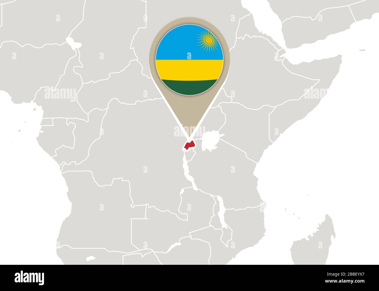 Africa con mappa e bandiera del Ruanda evidenziate Illustrazione Vettoriale