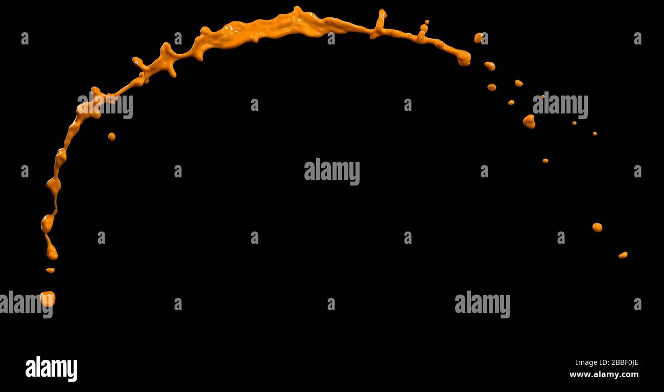 splendido spruzzo di vernice arancione isolato su sfondo nero Foto Stock
