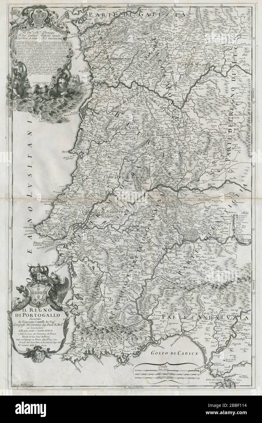 Il Regno di Portocallo. Regno del Portogallo. DE ROSSI / CANTELLI 1692 vecchia mappa Foto Stock