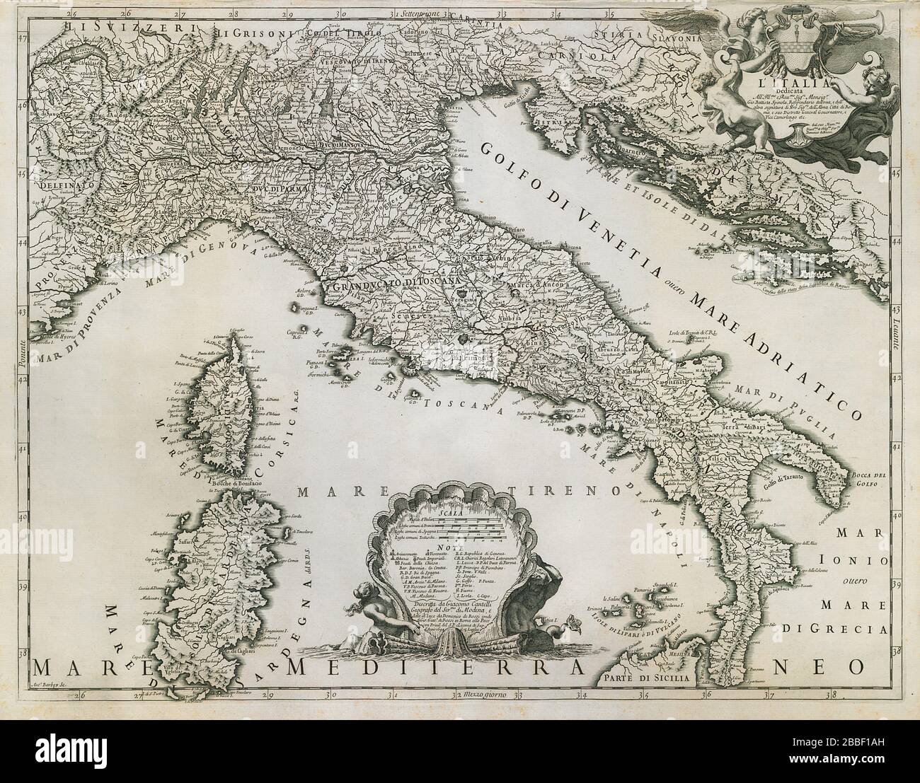 Italia dedicata…. Italia. gli stati italiani, tra cui la Savoia. MAPPA de ROSSI c1697 Foto Stock