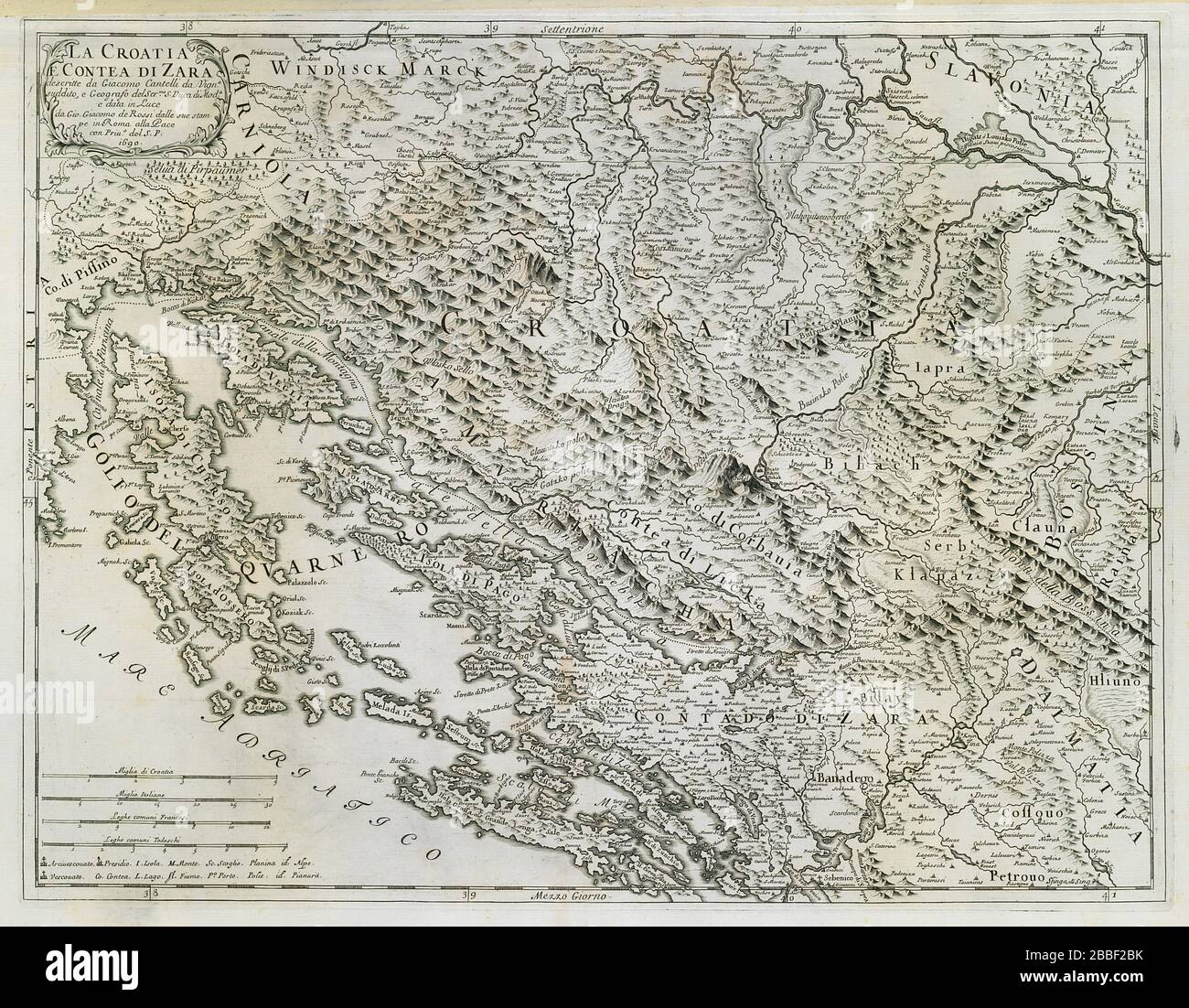 La Croazia e Contea di Zara. Kvarner Dalmazia Zadar. MAPPA ROSSI / CANTELLI  1690 Foto stock - Alamy