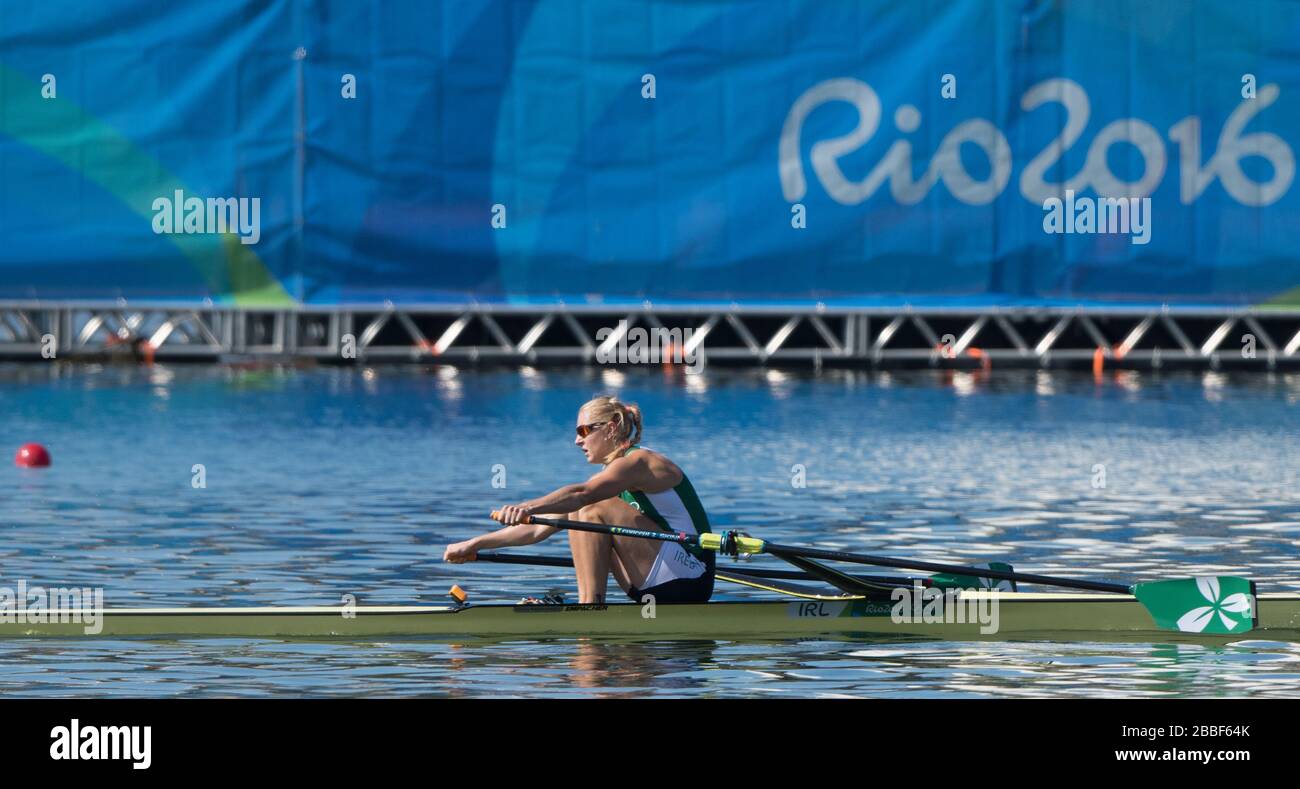 Rio de Janeiro. BRASILE IRL W1X. Sanita PUSPURE, regata olimpica di aratura 2016. Lagoa Stadium, Copacabana, "Olympic Summer Games" Rodrigo de Freitas Lagoon, Lagoa. Ora locale 10:07:15 Sabato 13/08/2016 [credito obbligatorio; Peter SPURRIER/Intersport Images] Foto Stock