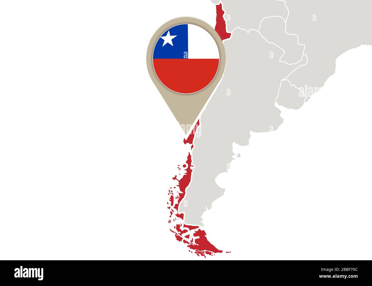 Mappa con mappa e bandiera del Cile evidenziate Illustrazione Vettoriale