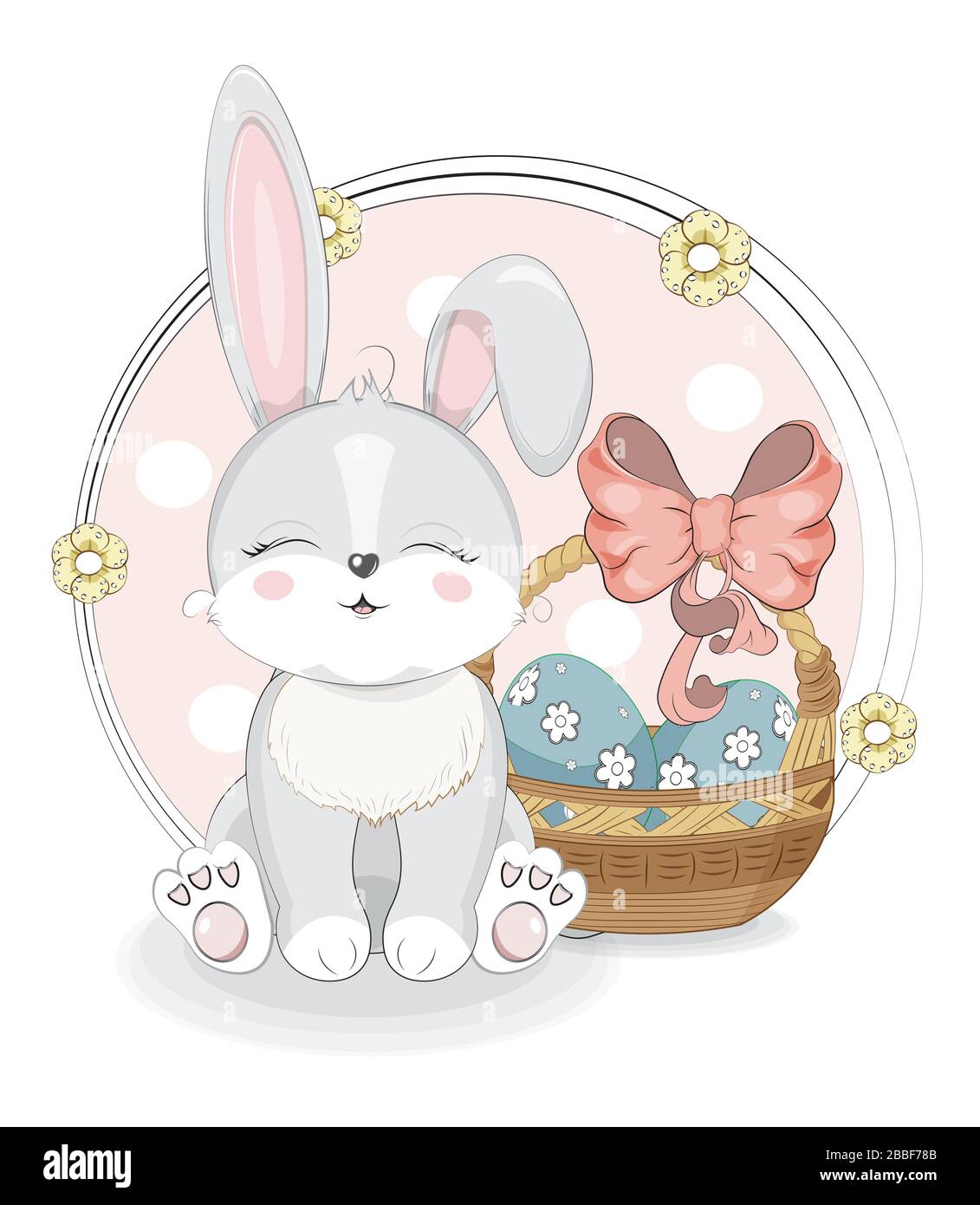 Cute baby coniglio grigio, coniglio miele seduta con occhi chiusi. Disegno a mano in stile cartoon, per t-shirt indossare moda stampa design, saluto ca Illustrazione Vettoriale