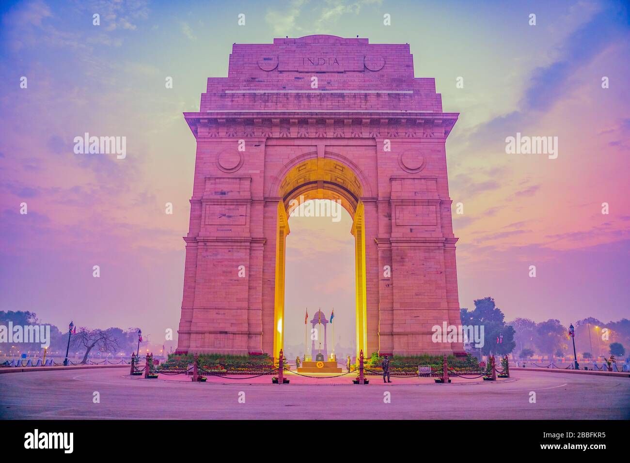 India Gate un memoriale di guerra sulla strada Rajpath Nuova Delhi Foto Stock
