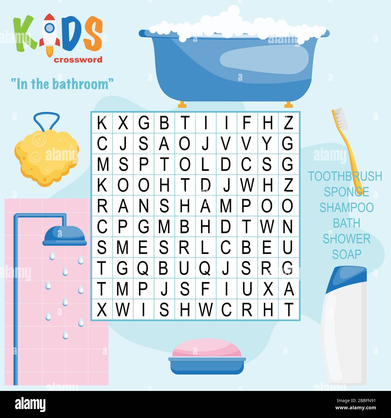 Facile ricerca parola cruciverba puzzle 'in bagno', per i bambini in scuola  elementare e media. Modo divertente di praticare la comprensione e l'expa  del linguaggio Immagine e Vettoriale - Alamy