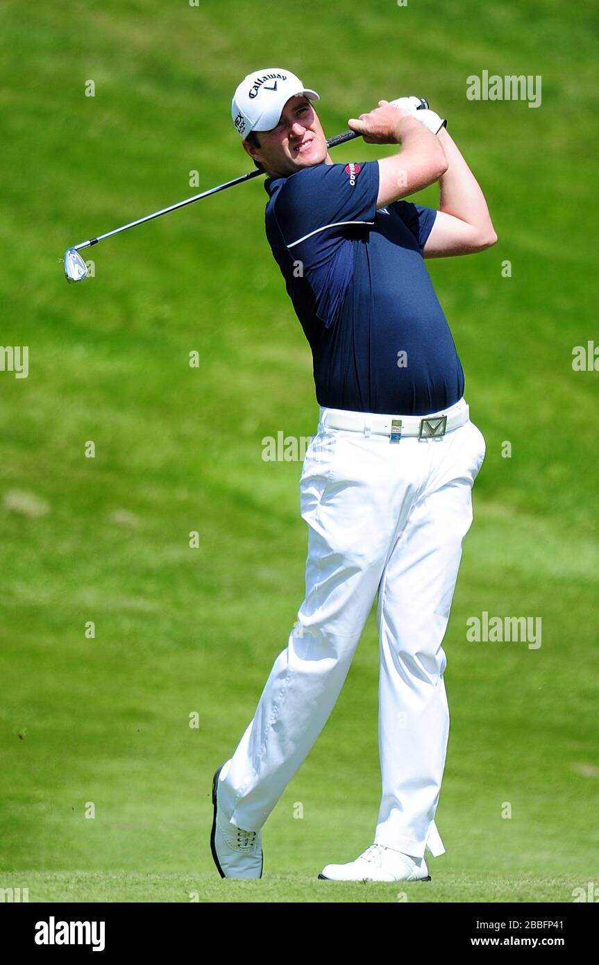 Marc Warren in Scozia durante il quarto giorno del campionato PGA BMW al Wentworth Club, Surrey. Foto Stock