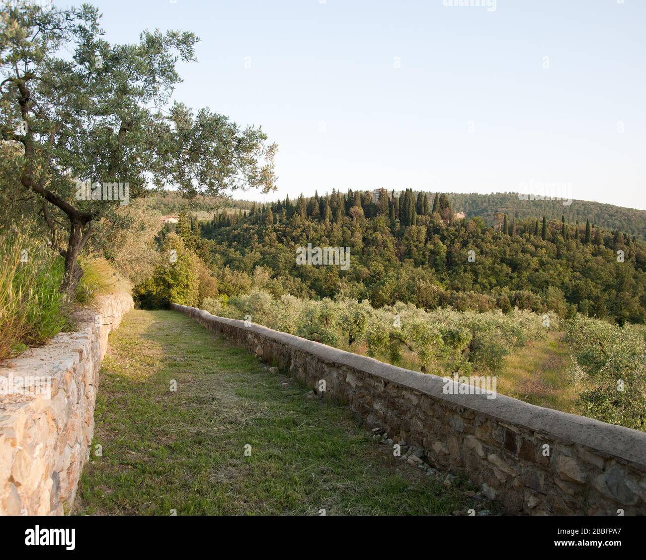 giardino e villa storica in campagna collinare toscana, Toscana Foto Stock
