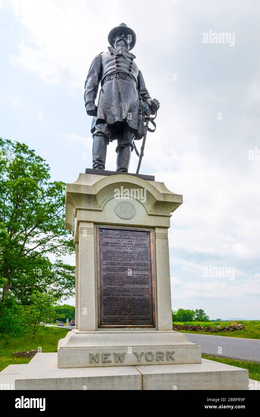New York John Cleveland Robinson statua memoriale monumenet Gettysburg National Civil War Battlefield Military Park Pennsylvania PA Foto Stock
