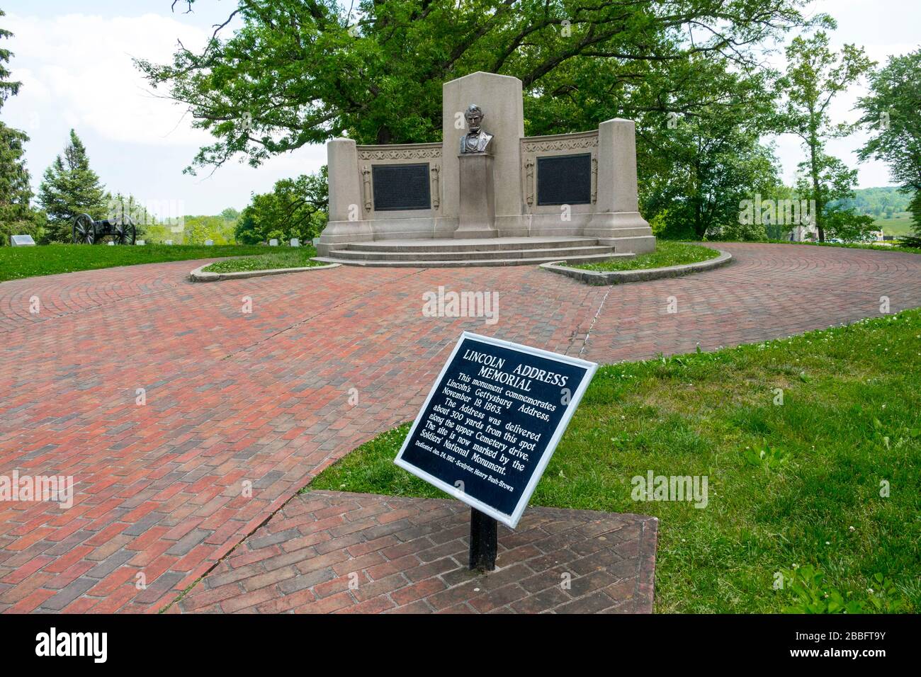 Il Presidente Abraham Lincoln indirizzo monumento commemorativo Gettysburg National Cemetery Gettysburg National Civil War Battlefield Military Park Pennsylvania Foto Stock