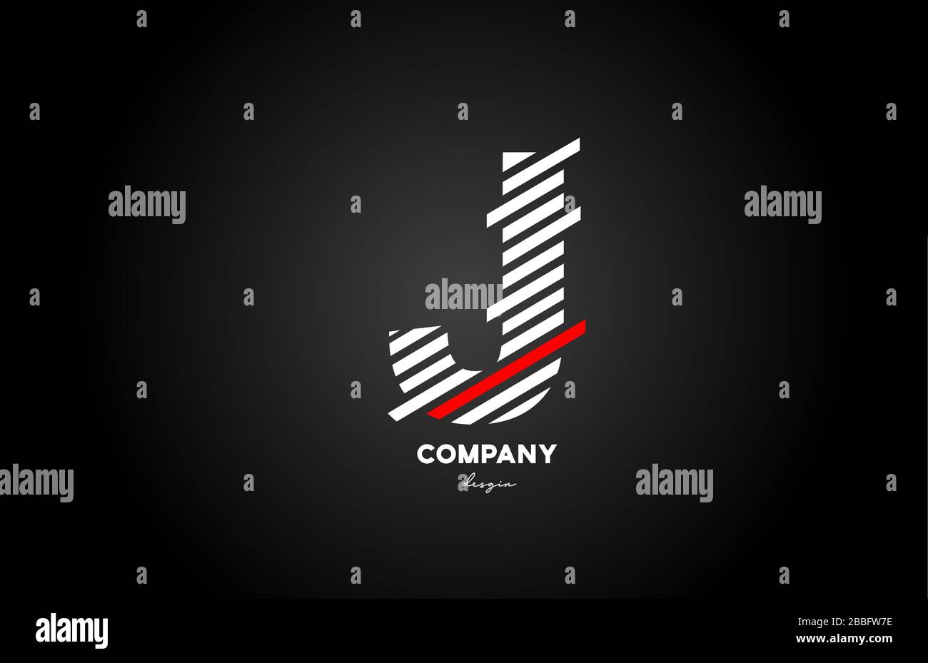 Nero bianco rosso J lettera lettera lettera lettera logo icona per business e società Illustrazione Vettoriale