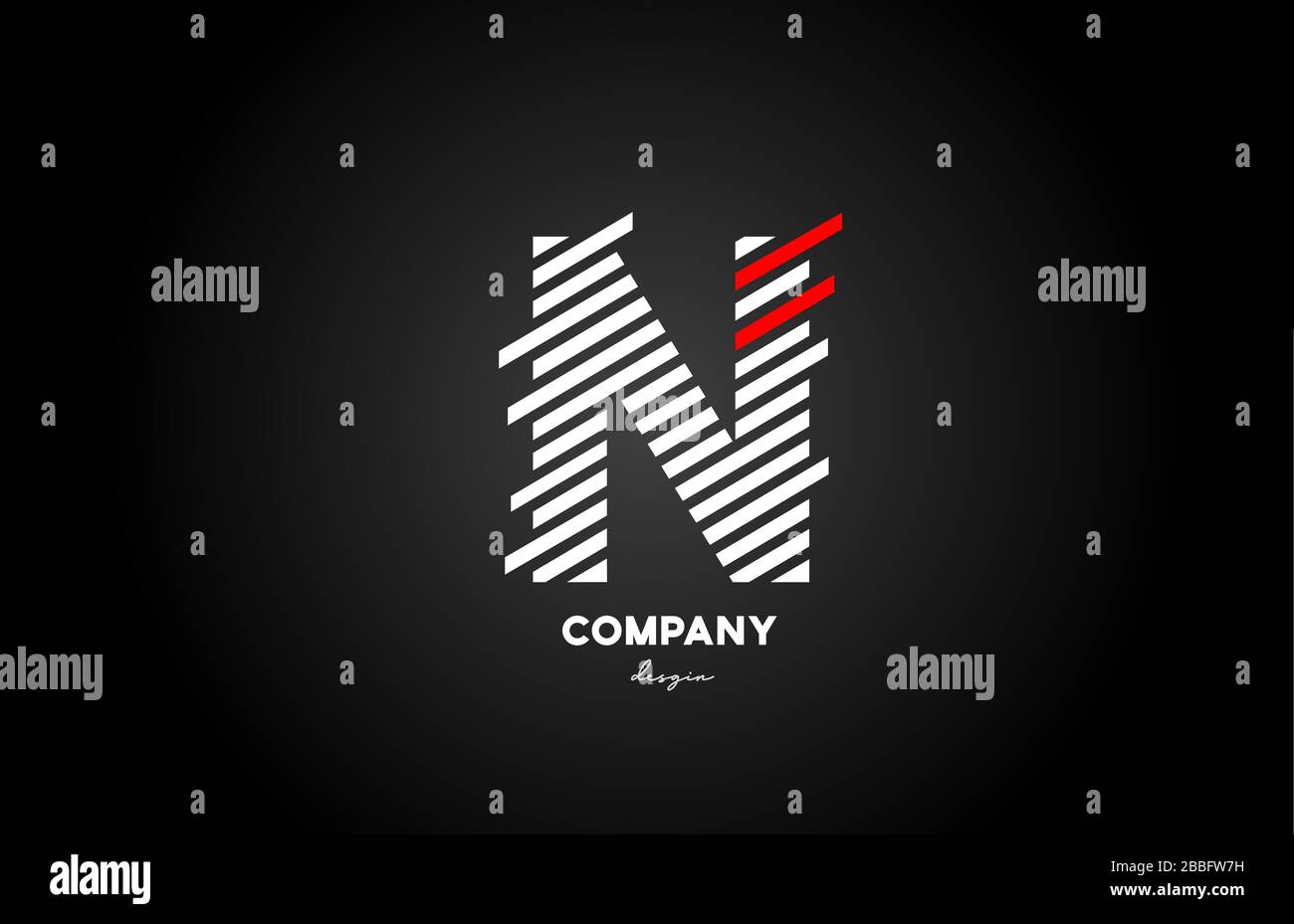 Nero bianco rosso N lettera lettera lettera lettera logo icona per business e società Illustrazione Vettoriale