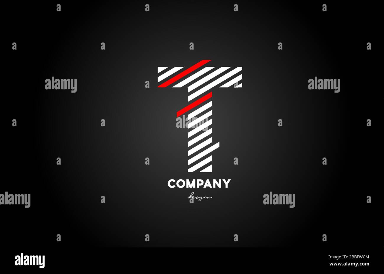 Nero bianco rosso T lettera lettera lettera lettera logo icona per business e società Illustrazione Vettoriale