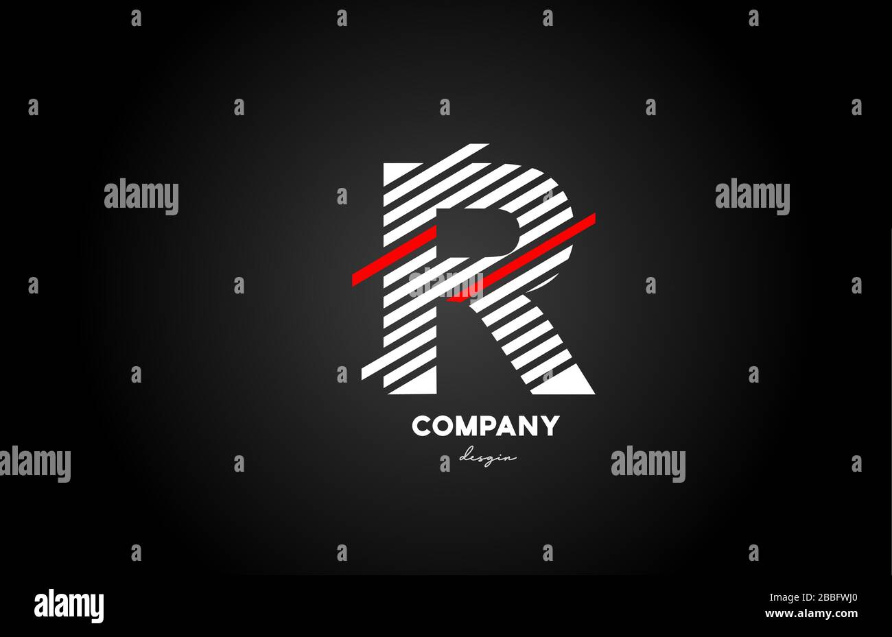 Nero bianco rosso R lettera lettera lettera lettera logo icona per business e società Illustrazione Vettoriale