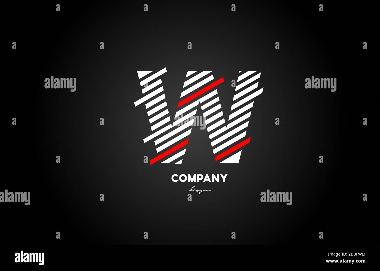 Nero bianco rosso W lettera lettera lettera lettera logo icona per il business e l'azienda Illustrazione Vettoriale