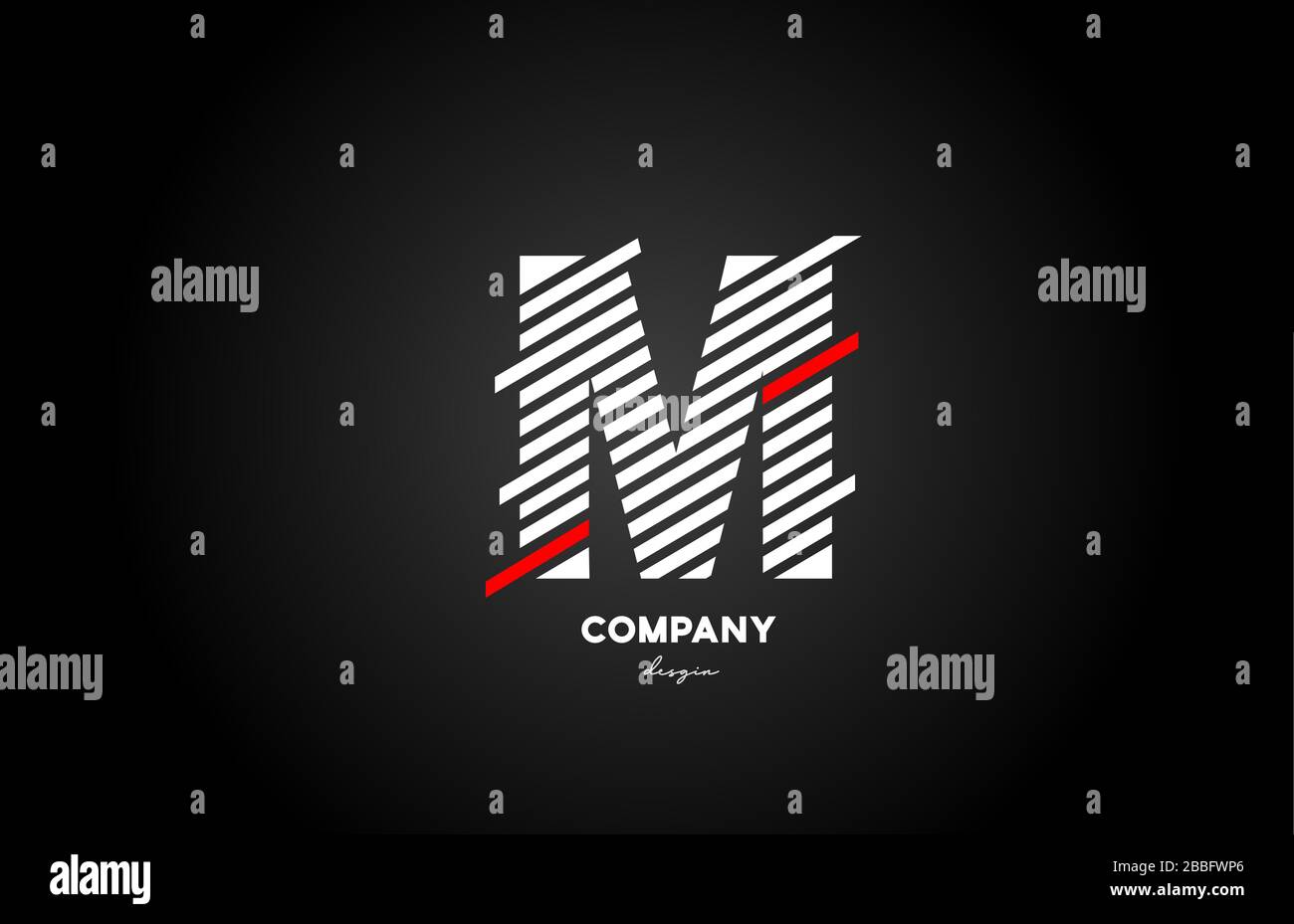 Nero bianco rosso M lettera lettera lettera lettera logo icona per il business e l'azienda Illustrazione Vettoriale