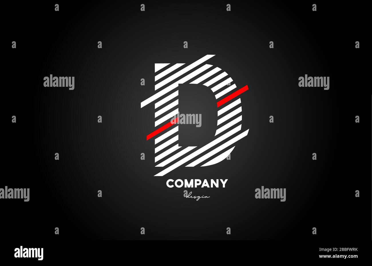 Nero bianco rosso D lettera lettera lettera lettera logo icona per business e società Illustrazione Vettoriale