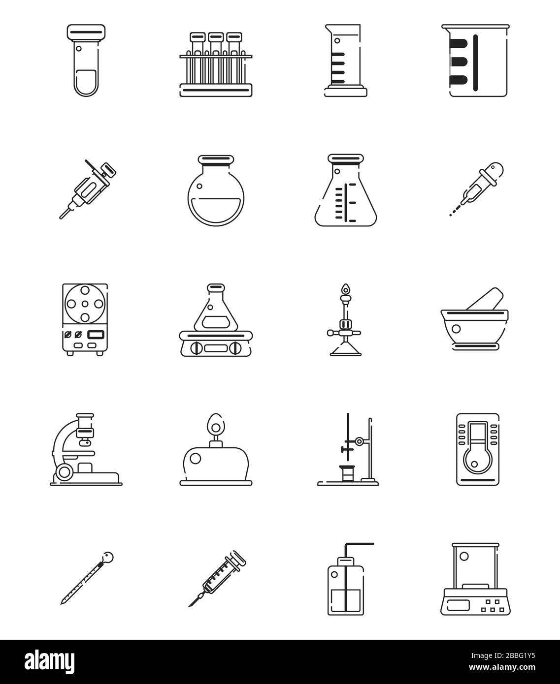 20 set di illustrazioni vettoriali per icone per apparecchiature di laboratorio. Illustrazione Vettoriale