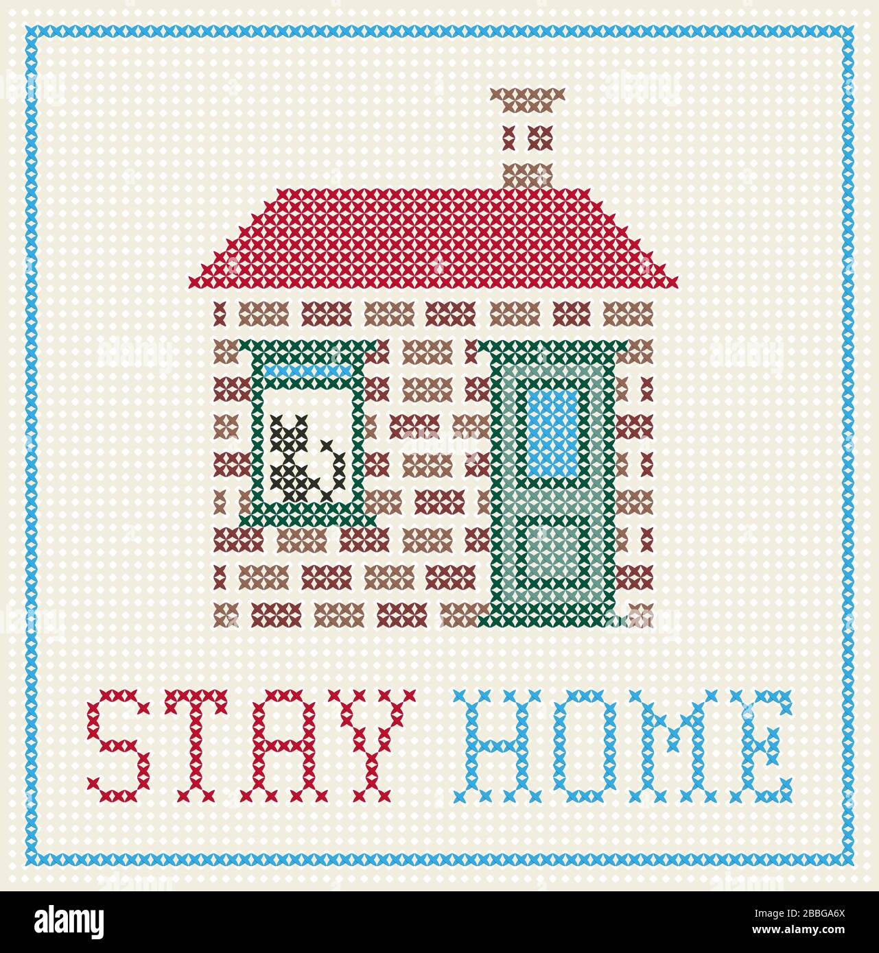 cross sticht messaggio di soggiorno a casa Illustrazione Vettoriale
