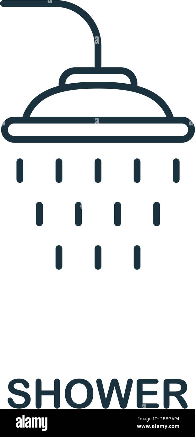 Icona doccia. Elemento in stile linea della collezione igienica. Icona doccia sottile per web design e infografiche Illustrazione Vettoriale