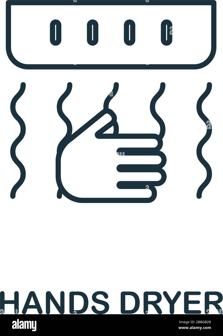Icona dell'essiccatore delle mani. Elemento in stile linea della collezione igienica. Icona dell'essiccatore a mani sottili per il web design e infografiche Illustrazione Vettoriale