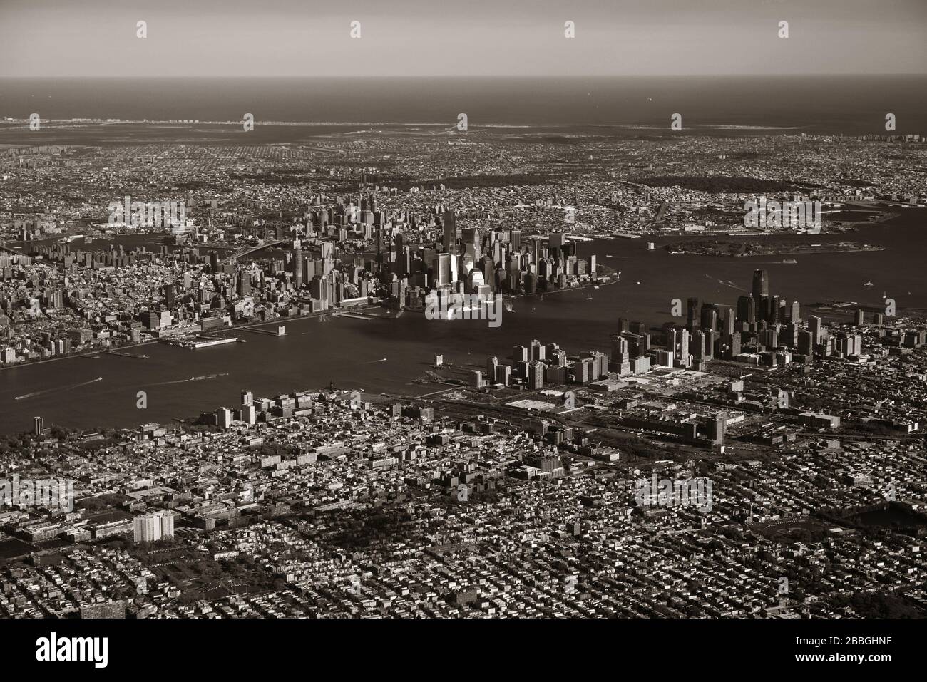 Vista aerea della città di New York in bianco e nero Foto Stock