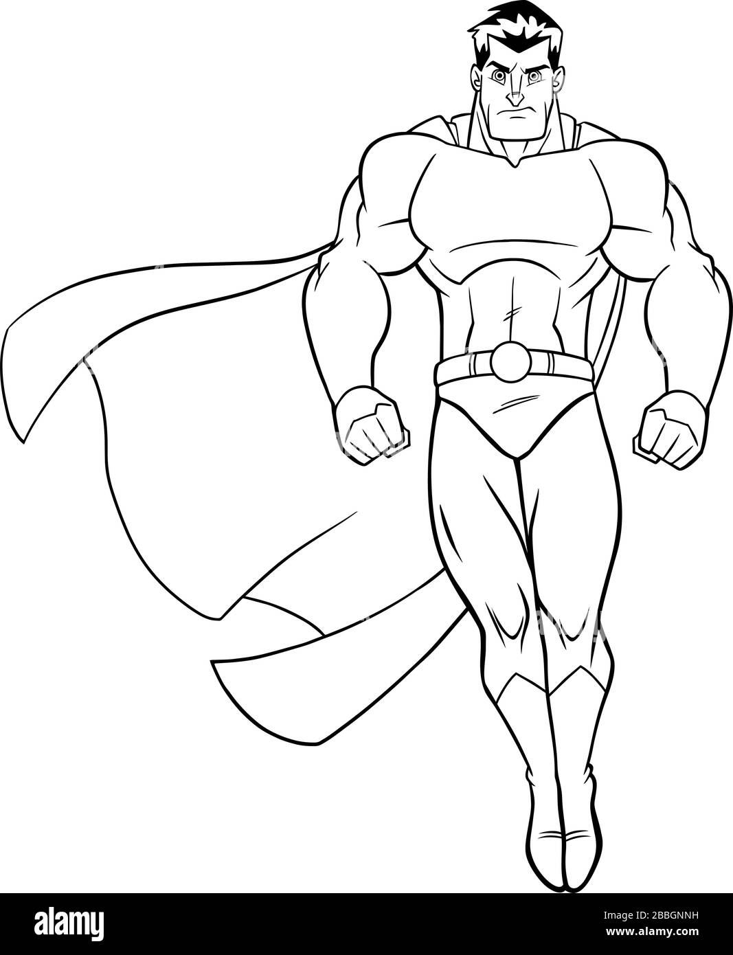 Supereroe volare su White Line Art Illustrazione Vettoriale