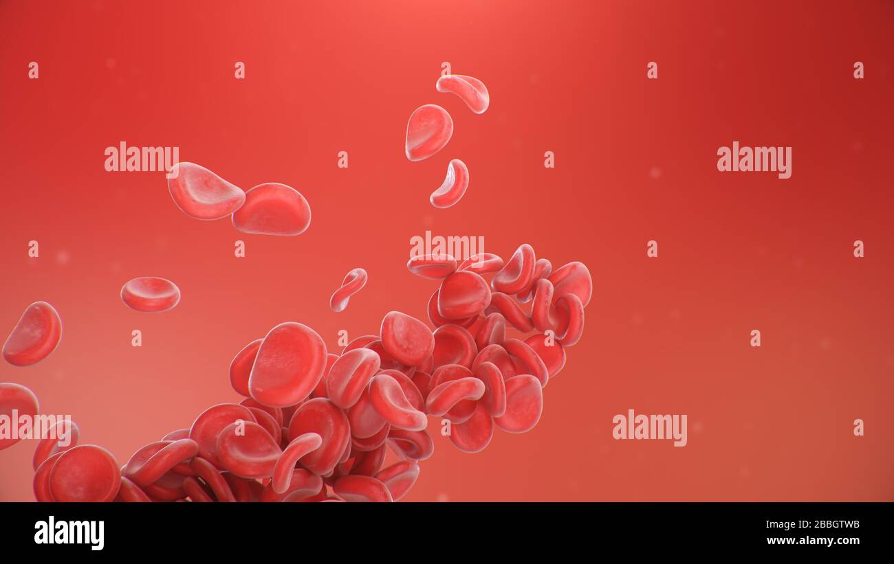 Sfondo astratto 3d illustrazione dei globuli rossi. Il flusso di sangue in un organismo vivente. Concetto microbiologico scientifico e medico Foto Stock