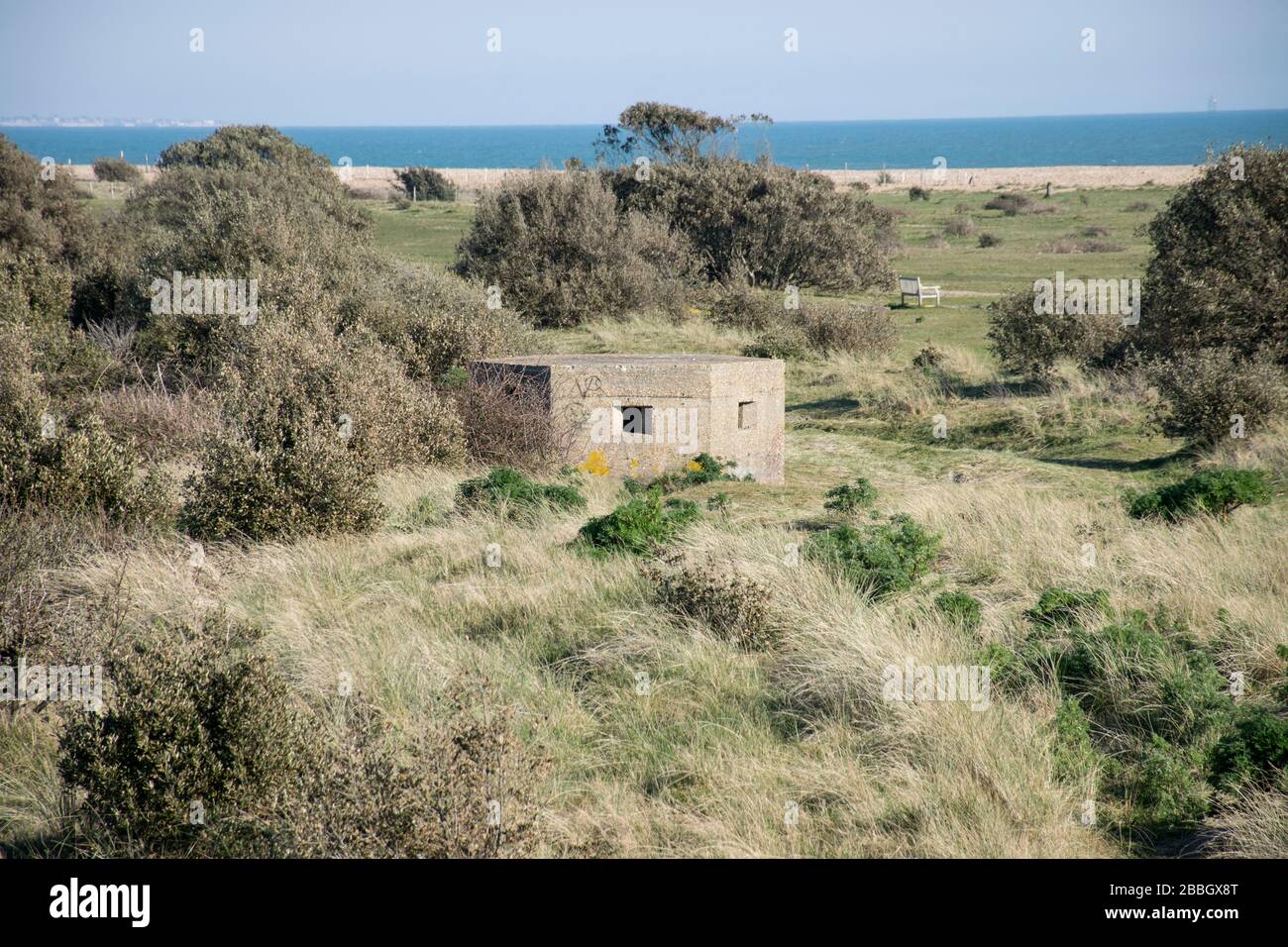 Difese costiere. WW2 pillbox su Hayling Island, Hampshire Foto Stock